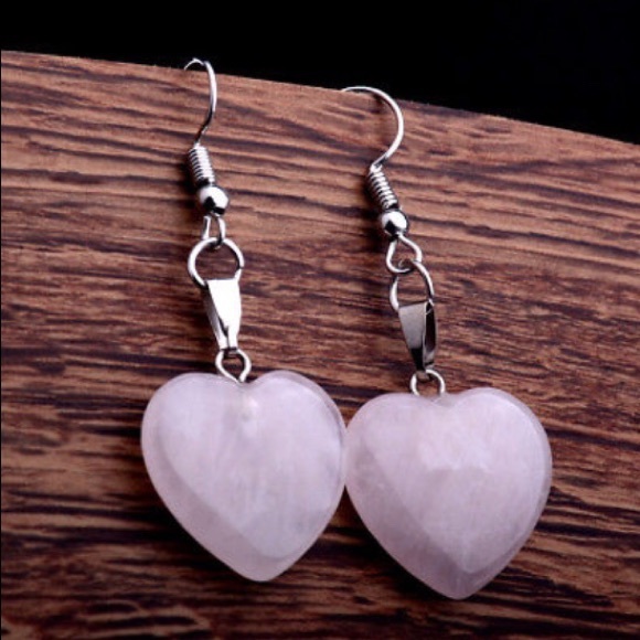 Jewelry - Natural Rose Quartz Heart Earrings